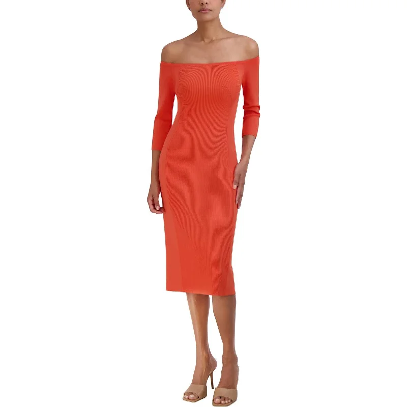 Shop Sale Items BCBGMAXAZRIA Womens Knee-Length Off The Shoulder Bodycon Dress Alluring Design