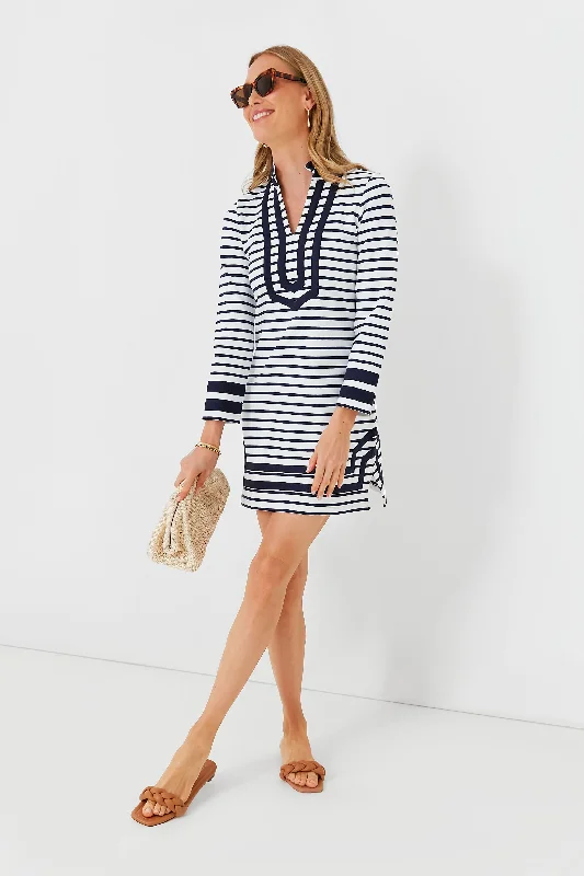 Premium Style Offers Navy and White Stripe Long Sleeve Knit Tunic Final Clearance