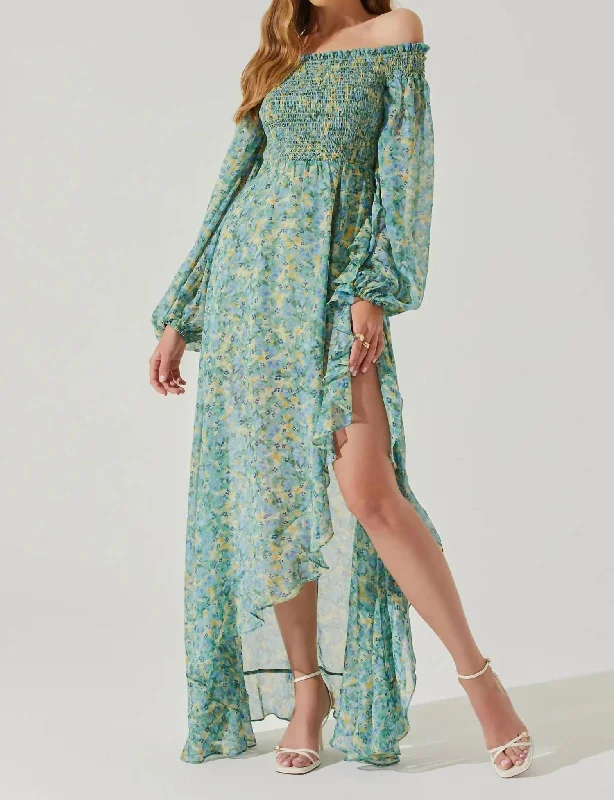 Limited Stock, Big Discounts Katlynne Maxi Dress In Green Blue Yellow Multi Luxe Layering