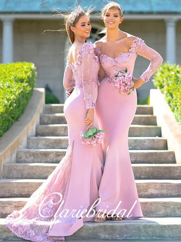 Cozy Chic Promotions Long Sleeves Pink Mermaid Lace Appliques Bridesmaid Dresses Great Deals On Ethnic Cultural Wear