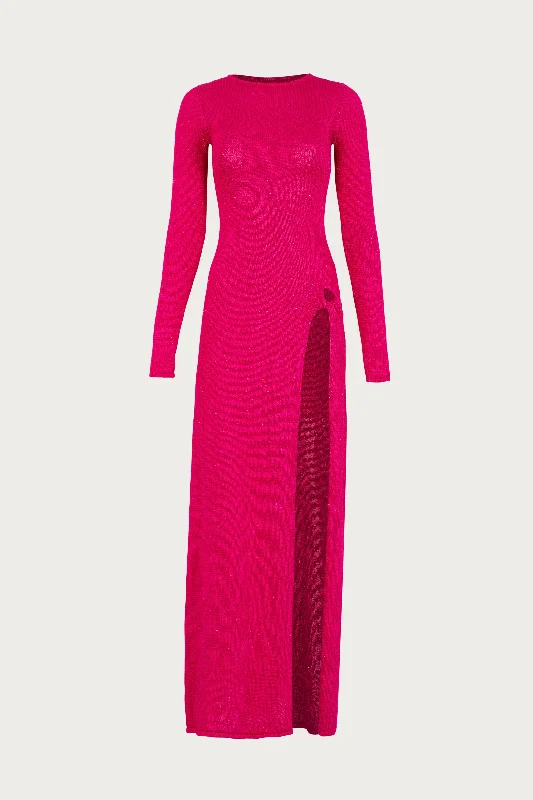 Fashion Essentials Long Sleeve Twist Dress (Hot Pink Sequin) Artful Design