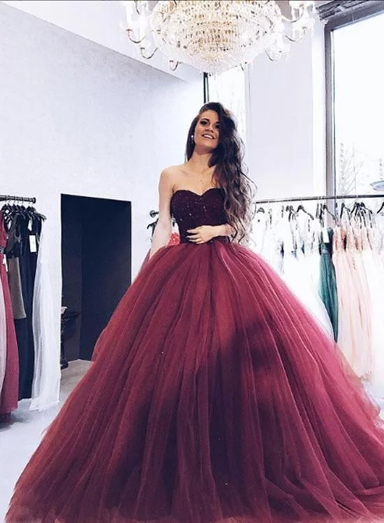 Effortless Style, Endless Impact Ball Gown Evening Dress Prom Dress Burgundy Tulle Long Evening Dress Formal Gown    cg17165 Artful Design