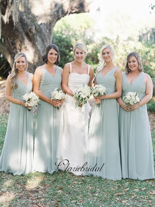 Quick Grab Deals V-neck Chiffon Bridesmaid Dresses, Popular A-line Bridesmaid Dresses Lightweight Fabric