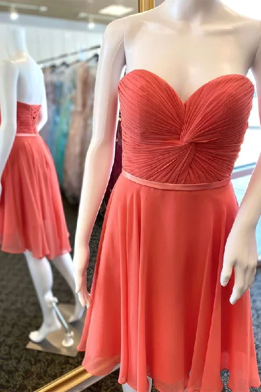 Romantic Fashion Discounts Orange Strapless Twist-Front Short Bridesmaid Dress Casual Weekend Relaxed Style