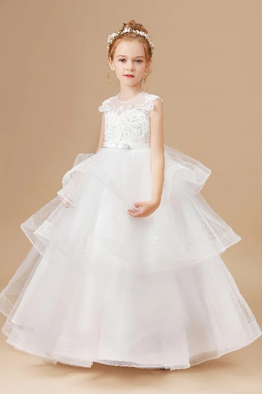 Limited Time Deal Ivory Multi-layered Tulle Ruffled Satin Flower Girl Dresses With Bow Score Big On Glamorous Red - Carpet Styles