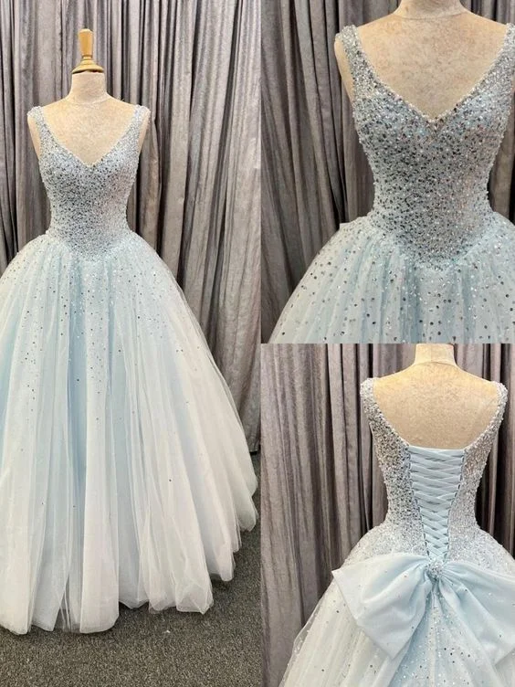 Playful Fashion Offers Princess Light Blue Tulle Ball Gown prom dress     cg16187 Classic Charm