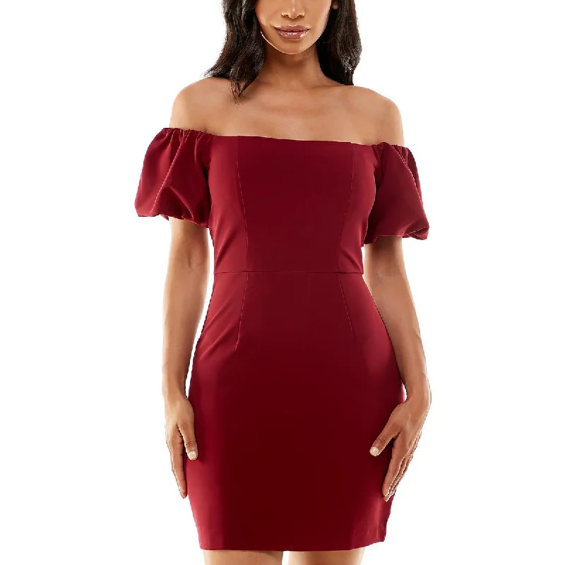 The Latest Trends Pear Culture Womens Juniors Off-The-Shoulder Mini Bodycon Dress Luxury Comfort