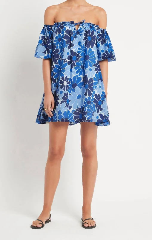 Discover Now Letisha Mini Dress In Canaria Floral Blue Polished Finish