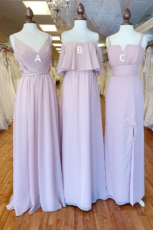 Premium Style Offers Mismatched Pink Chiffon Long Bridesmaid Dress Now On Sale For Chic Urban Styles