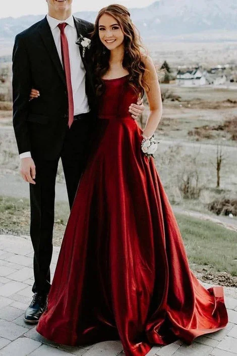 Massive Selection Sale A Line Satin Prom Dresses with Pockets Subtle Sophistication