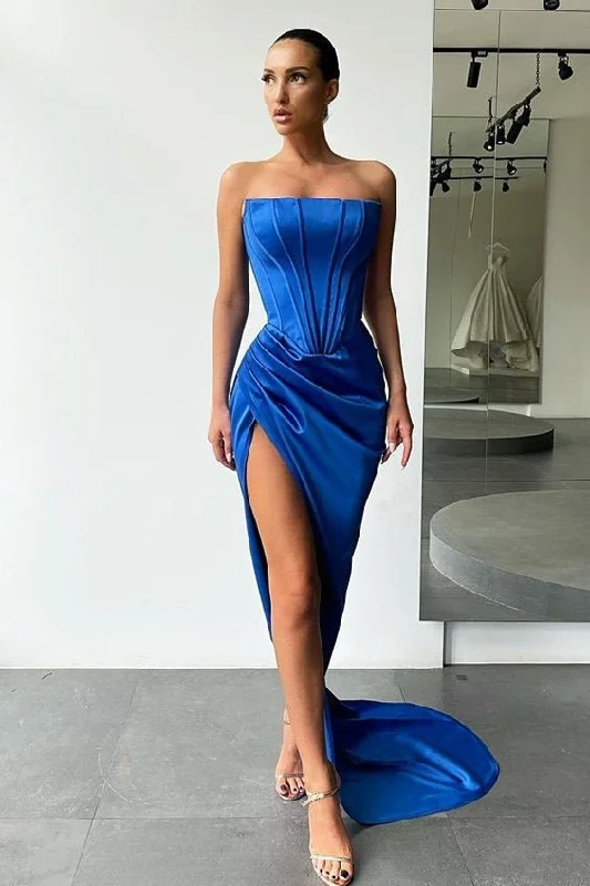 Save Big Mermaid Satin Formal Dresses Strapless Long Prom Dresses Split Evening Party Gowns PD0487B Everyday Glamour