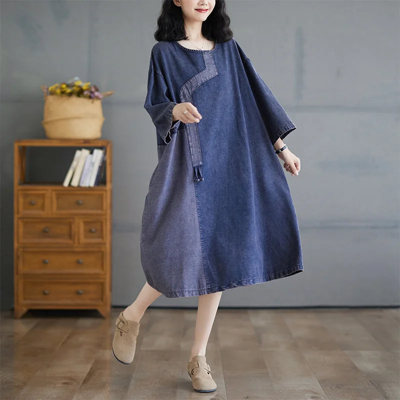 Refined Fashion Sale Babakud Women Autumn Denim Long Sleeves Dress Limited - Edition Drops