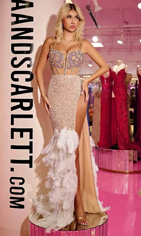 Seasonal Style Discounts Portia and Scarlett PS24881C - Feathered Sleeveless Prom Dress Weekend Special