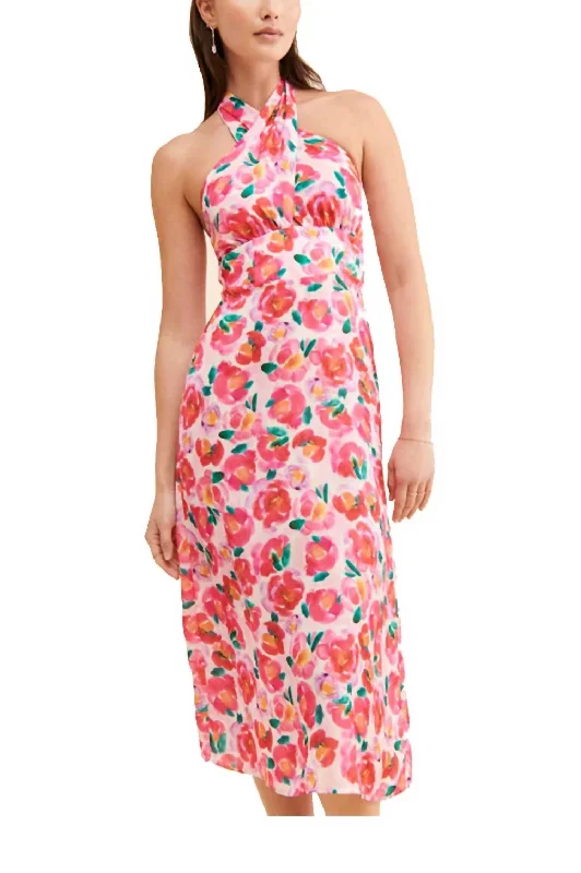 Cozy Comfort Style Sale Tatiana Floral-Print Twisted Cutout Midi Dress In Hot Coral Effortless Style