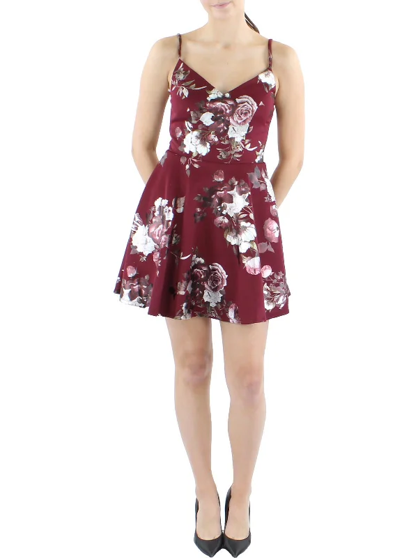 Holiday Attire Sale Juniors Womens Floral Mini Fit & Flare Dress Today Only