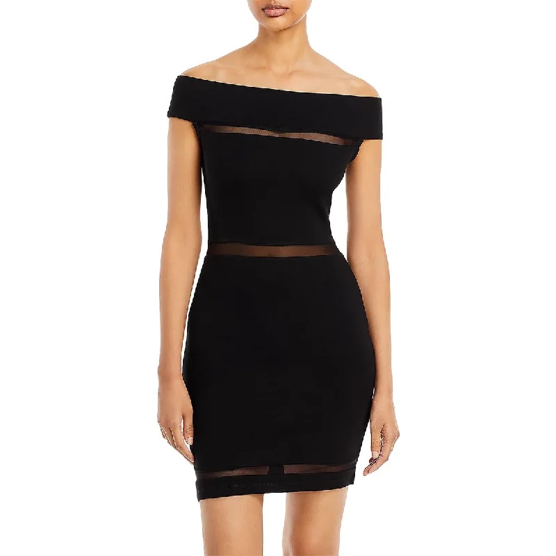 Essentials On Sale French Connection Womens Mesh Inset Above Knee Bodycon Dress Subtle Sophistication