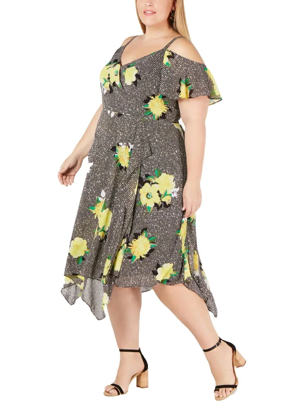 Unleash Your Trendy Side Plus Womens Floral Surplice Midi Dress Boho - Chic Festival - Ready Style