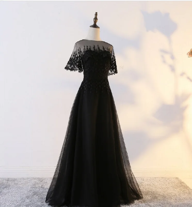 Flash Sale Black Tulle Long Party Dress With Lace Applique, Black Formal prom Gown   cg11896 Luxury Comfort