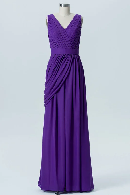 Chic Styles Purple Chiffon V-Neck Sleeveless Bridesmaid Dress Sleek Design