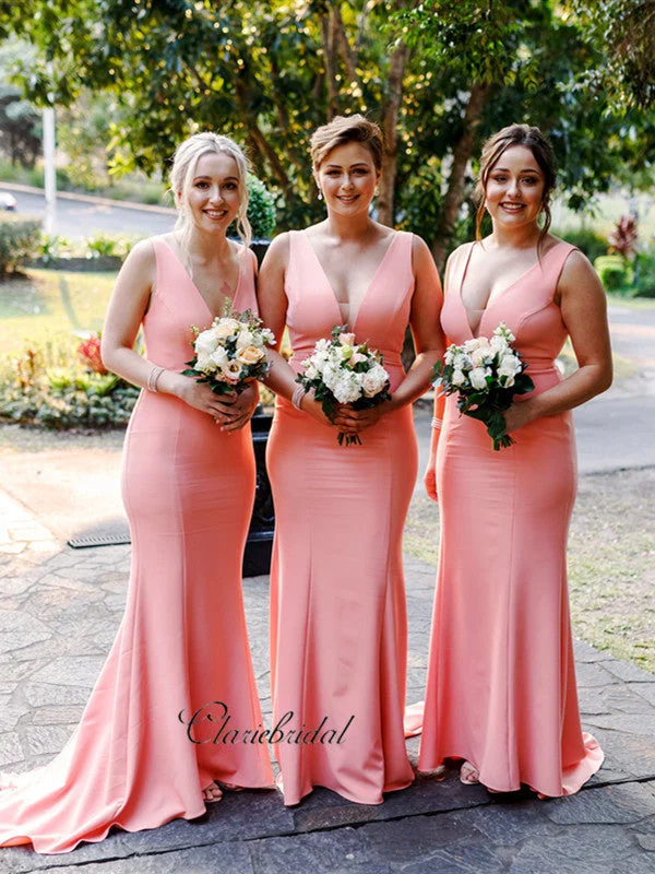 Limited Time Flash Sale V-neck Bridesmaid Dresses, Newest Mermaid Long Bridesmaid Dresses Casual Weekend Relaxed Style