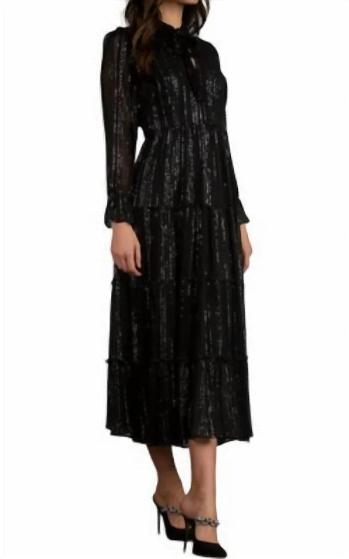 Vibrant Style Promotions International Shimmer Striped Maxi Dress In Black/silver Subtle Sophistication