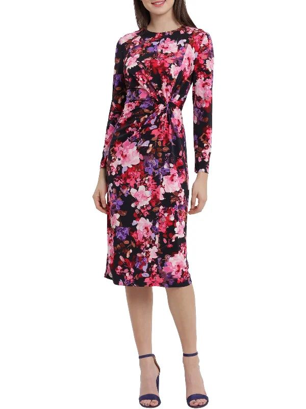 Elegant Fashion Offers Womens Floral Twist Front Midi Dress Elegant Contour