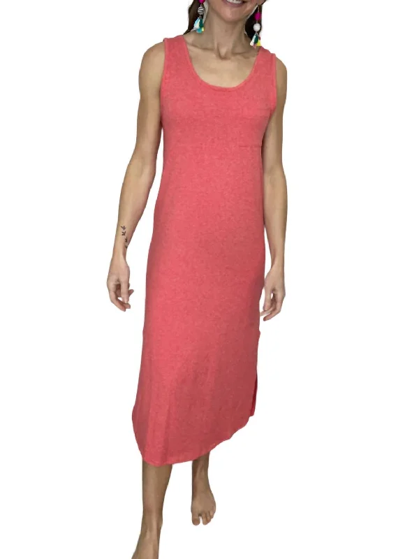 Hot Styles Soft Comfy Knit Maxi Dress W/ Pocket Detail In Red Graceful Cut