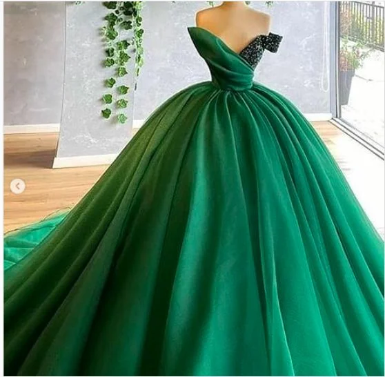 Season Offer green prom dresses ball gown puffy tulle sequins beading floor length long arabic long evening dresses   cg17824 Contemporary Elegance