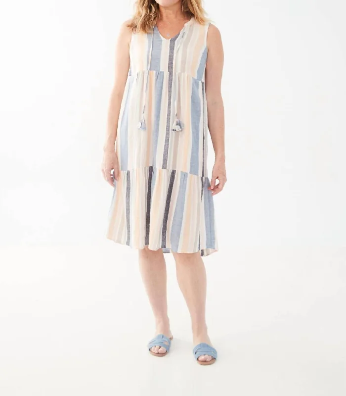 Hot Brand Discounts Sleeveless Tiered Midi Dress In Baha Light Stripe Urban Sophistication