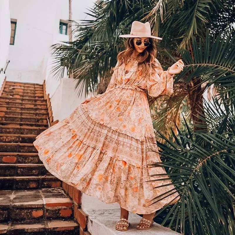 You'Ll Love Us Because JuliaFashion-Pinkish Orange Loose Long Sleeve Bohemian Dress Weekend Special