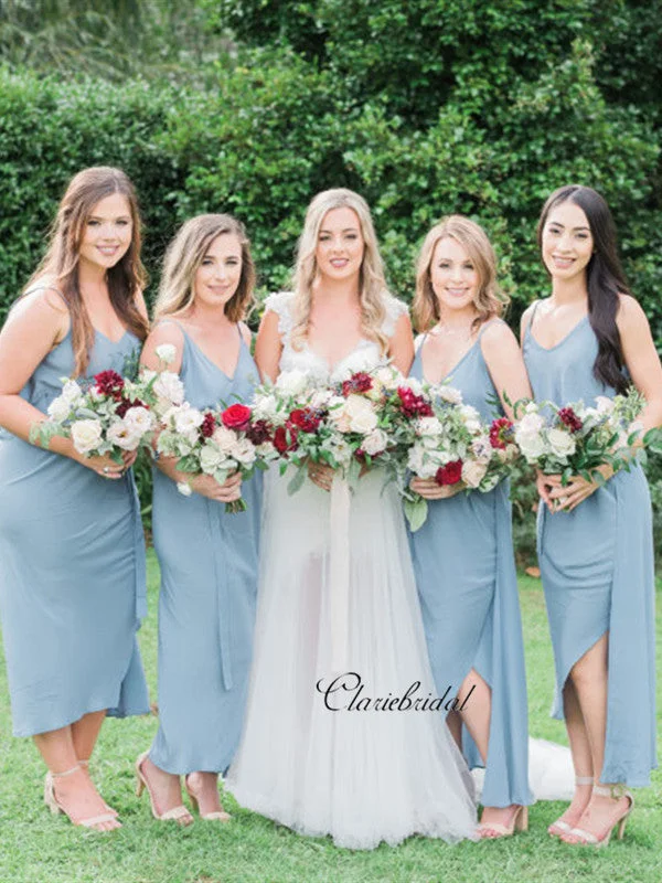 Exclusive Discounts Straps Blue Slit Bridesmaid Dresses, Good Price Bridesmaid Dresses Limited - Stock