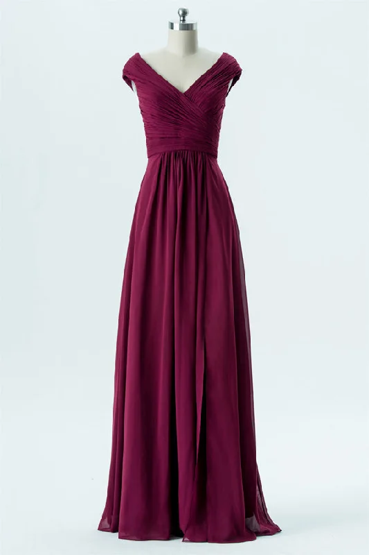 Flirty Fashion Discounts Magenta Chiffon Cap Sleeve Backless Bridesmaid Dress Refined Look