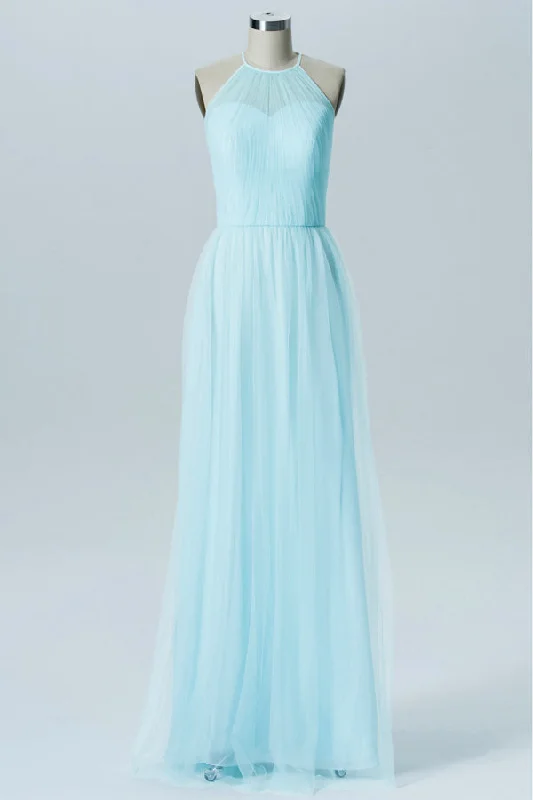 Budget Friendly Light Blue Halter Sweetheart Tiered Bridesmaid Dress Everyday Glamour