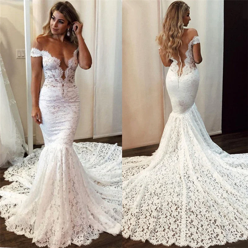 Chic & Cozy Collection Sexy Off-the-Shoulder Floral Lace Beach Wedding Dresses Contemporary Elegance