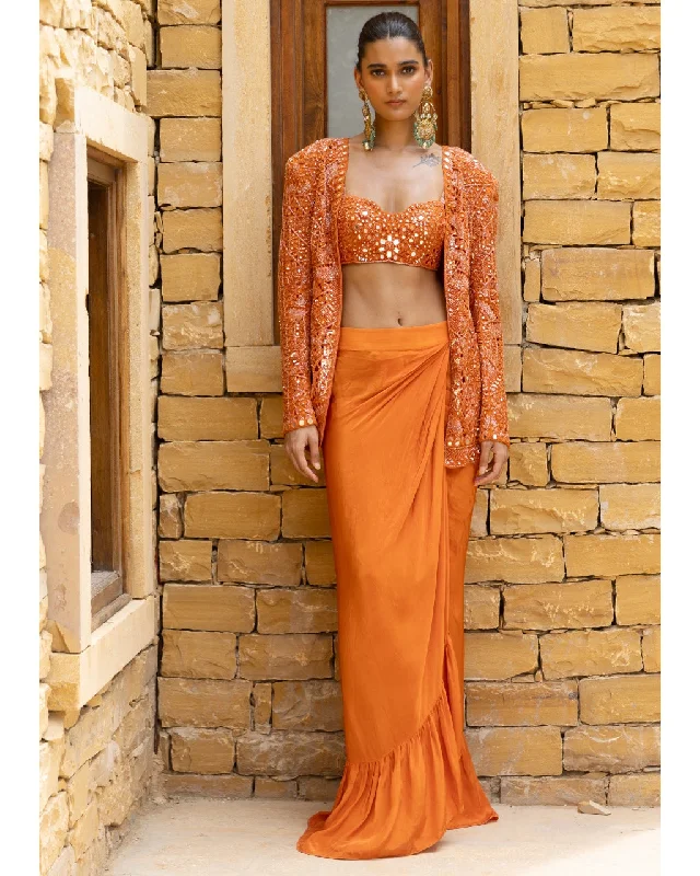 Trendy Styles Toasted Orange Embroidered Jacket and Skirt Set Minimalist Office - Ready Style